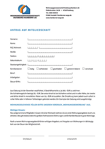 Antrag auf Mitgliedschaft